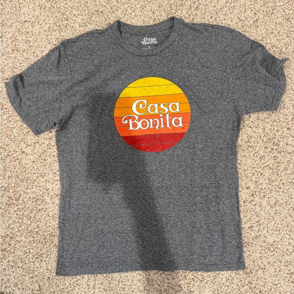 Gray Casa Bonita T-Shirt with Retro Logo Sz Large